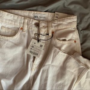 ZARA high waisted crop white jeans
